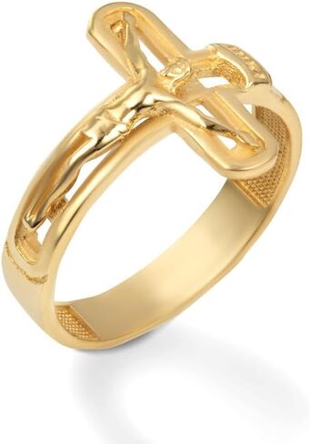 Claddagh Gold 10K and 14K Gold Sideways Jesus Christ Crucifix Cross Religious Ring Available in Yellow, Rose and White Gold with multiple ring sizes in Kuwait