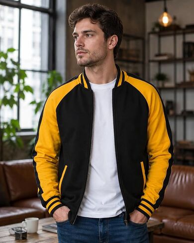 جاكيت Decrum Varsity للرجال - سترات البيسبول الرجالية ذات الأكمام الطويلة من الصوف الكاجوال in Kuwait