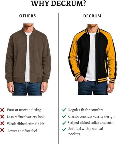 جاكيت Decrum Varsity للرجال - سترات البيسبول الرجالية ذات الأكمام الطويلة من الصوف الكاجوال in Kuwait