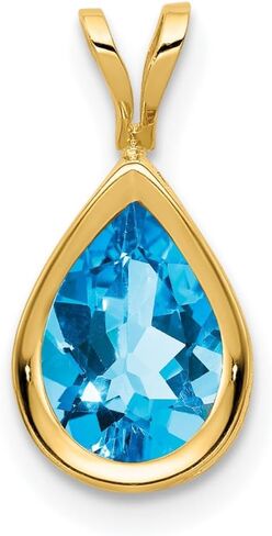 Solid 14k Yellow Gold Blue Topaz Diamond bezel Pendant Charm - 14mm x 7mm in Kuwait