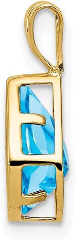 Solid 14k Yellow Gold Blue Topaz Diamond bezel Pendant Charm - 14mm x 7mm in Kuwait