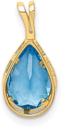 Solid 14k Yellow Gold Blue Topaz Diamond bezel Pendant Charm - 14mm x 7mm in Kuwait