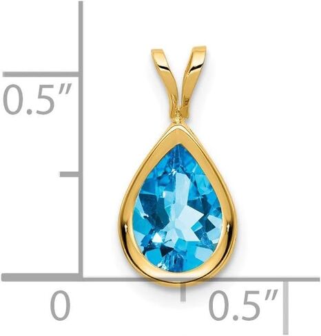 Solid 14k Yellow Gold Blue Topaz Diamond bezel Pendant Charm - 14mm x 7mm in Kuwait