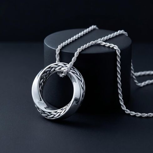 Möbius Strip Men's Necklace 925 Sterling Silver Pendant with Stainless Steel Chain Jewelry for Men in Kuwait