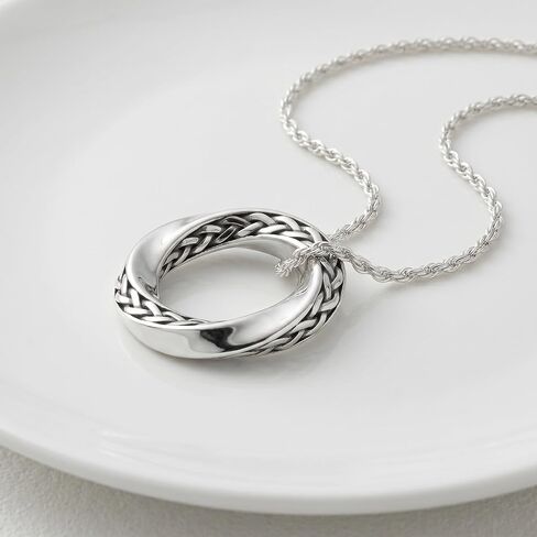 Möbius Strip Men's Necklace 925 Sterling Silver Pendant with Stainless Steel Chain Jewelry for Men in Kuwait