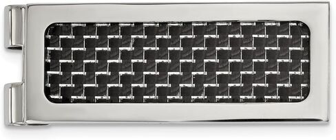 Stainless Steel Polished with Black Carbon Fiber Inlay Money Clip (19.9mm x 53.9mm) in Kuwait