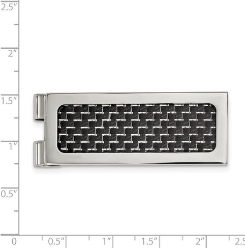 Stainless Steel Polished with Black Carbon Fiber Inlay Money Clip (19.9mm x 53.9mm) in Kuwait