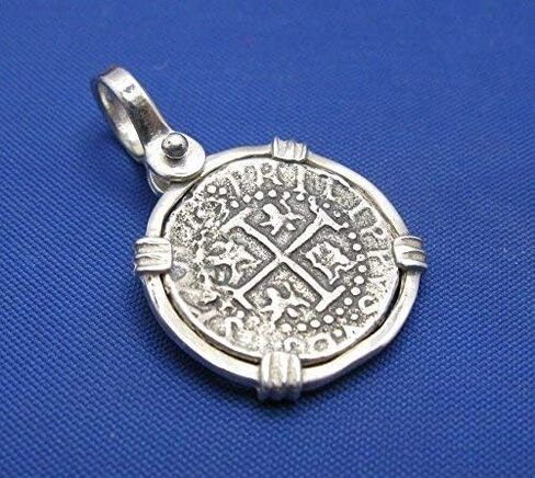 Sterling Silver Small Atocha Shipwreck Coin Replica in Custom Pendant Bezel with Shackle Bail in Kuwait