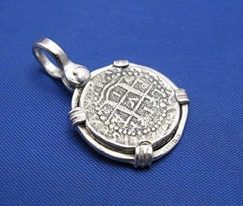 Sterling Silver Small Atocha Shipwreck Coin Replica in Custom Pendant Bezel with Shackle Bail in Kuwait