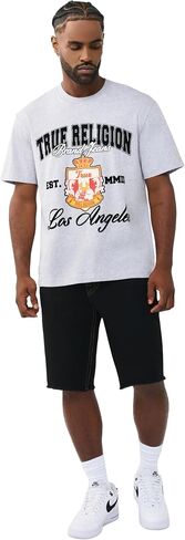شورت من قماش الدنيم ذو حاشية ريكي مهترئة للرجال من True Religion - مقاس مريح، حاشية مهترئة، تفاصيل على شكل حدوة حصان in Kuwait