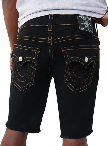 شورت من قماش الدنيم ذو حاشية ريكي مهترئة للرجال من True Religion - مقاس مريح، حاشية مهترئة، تفاصيل على شكل حدوة حصان in Kuwait