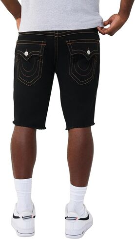 شورت من قماش الدنيم ذو حاشية ريكي مهترئة للرجال من True Religion - مقاس مريح، حاشية مهترئة، تفاصيل على شكل حدوة حصان in Kuwait
