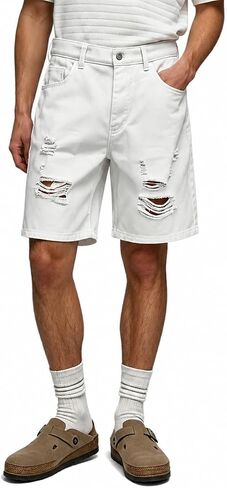 Men's Distressed Denim Shorts, Vintage Washed Streetwear Jean Shorts, Y2K Retro Relaxed Fit Summer Shorts, Premium denimJeans in Saudi Arabia