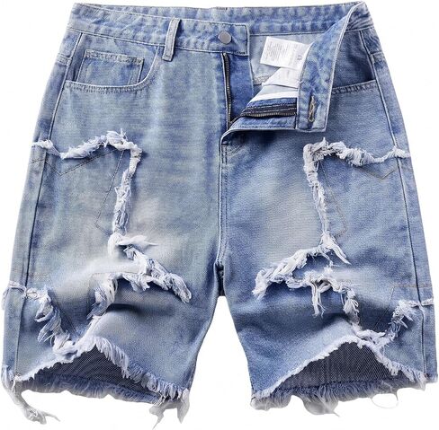 Men's Baggy Jeans Shorts, Vintage Star Pattern Jorts Y2K, Distressed Grunge Jorts for Men, Casual Low Rise Denim in Saudi Arabia