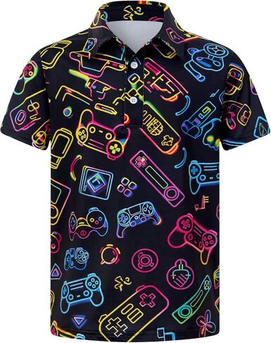 Cozople Boys Polo Shirt Short Sleeve Funny Print Golf Shirts Performance Active Casual Collared Tops Size 7-14Y in Kuwait