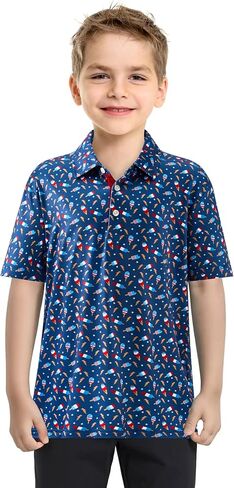 Kids Polo Shirt Boys Performance Short Sleeve Active Casual Print Collared Quick Dry Youth Golf Shirts for Boy in Kuwait