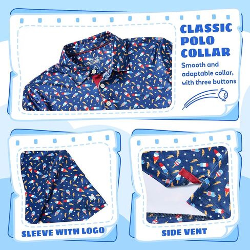 Kids Polo Shirt Boys Performance Short Sleeve Active Casual Print Collared Quick Dry Youth Golf Shirts for Boy in Kuwait