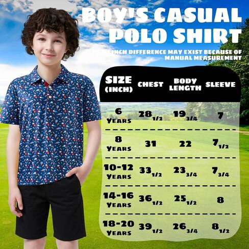 Kids Polo Shirt Boys Performance Short Sleeve Active Casual Print Collared Quick Dry Youth Golf Shirts for Boy in Kuwait