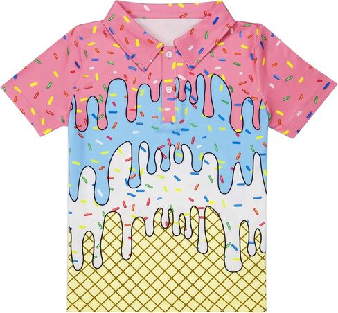 Boys Polo Shirt Size 5-12 Ice Cream Golf Shirts for Kids Hawaiian Performance Shirt for School Active in Kuwait