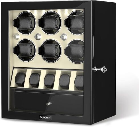 DUKWIN Watch Winder for Automatic Watches, White Lockable Watch Winders with Extra Watch Storage, Jewelry Storage, 4 Rotation Modes, LED Light, Super Quiet Mabuchi Motor and Spring Watch Pillows in Saudi Arabia