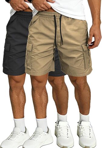 Hidkat Men's Lightweight Cargo Shorts with Drawstring-Breathable,Comfy Casual Outdoor Shorts for Hiking Gym Workout in Saudi Arabia