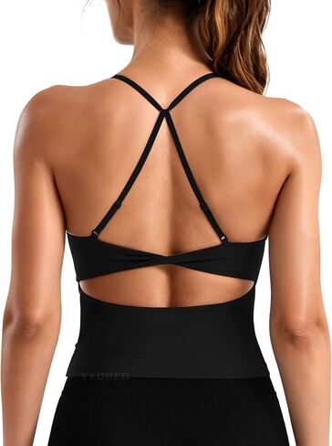 YEOREO LuxFlow Womens Twist Back Workout Tank Top Strappy Padded Impact Halter Yoga Athletic Bra U Neck Pilates Camisole in Kuwait