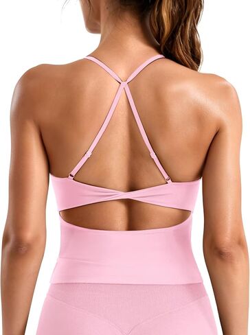 YEOREO LuxFlow Womens Twist Back Workout Tank Top Strappy Padded Impact Halter Yoga Athletic Bra U Neck Pilates Camisole in Kuwait