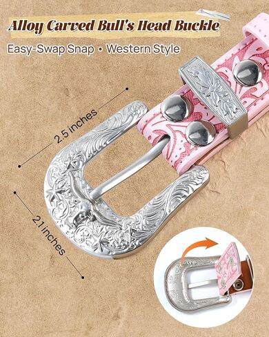Kajeer Boy Western Belt for Kids,Cowboy Leather Belt Vintage Engraved Embossed Buckle Western Belts for Jeans Gifts in Kuwait