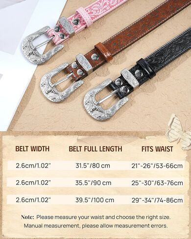 Kajeer Boy Western Belt for Kids,Cowboy Leather Belt Vintage Engraved Embossed Buckle Western Belts for Jeans Gifts in Kuwait