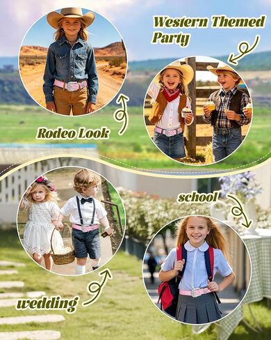 Kajeer Boy Western Belt for Kids,Cowboy Leather Belt Vintage Engraved Embossed Buckle Western Belts for Jeans Gifts in Kuwait