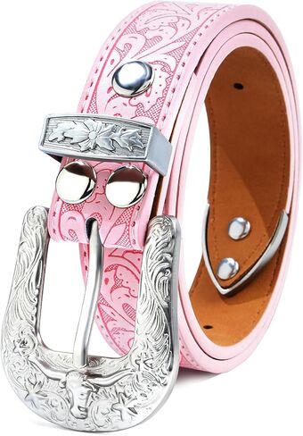 Kajeer Boy Western Belt for Kids,Cowboy Leather Belt Vintage Engraved Embossed Buckle Western Belts for Jeans Gifts in Kuwait