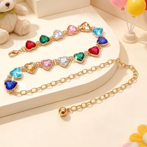 Girls Belt Gold Chain, Kids Adjustable Colorful Rhinestone Metal Waist Chain Belts for Flower Girls Dresses Jeans Gifts in Kuwait
