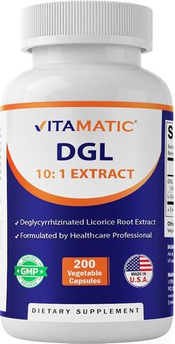 Vitamatic DGL عرق السوس 10:1 مستخلص 380 ملغ مع L-Glycine 50 ملغ لكل كبسولة - كبسولات نباتية - مكمل عشبي مركز - نباتي، غير معدّل وراثيًا - 200 قطعة in Kuwait