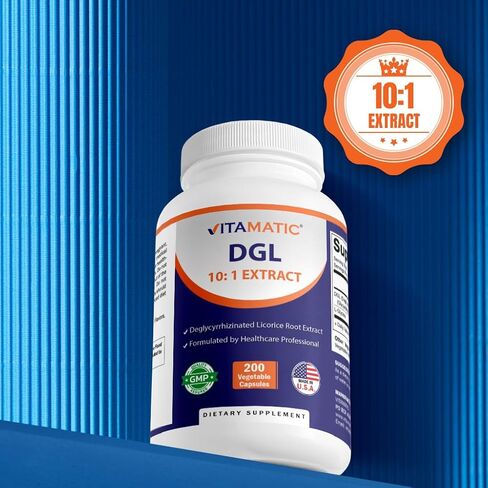 Vitamatic DGL عرق السوس 10:1 مستخلص 380 ملغ مع L-Glycine 50 ملغ لكل كبسولة - كبسولات نباتية - مكمل عشبي مركز - نباتي، غير معدّل وراثيًا - 200 قطعة in Kuwait