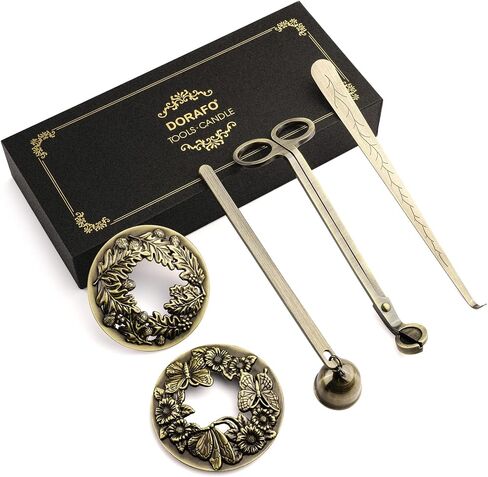5 Pieces Candle Care Kit with Gift Box, Including Wick Trimmer、Candle Snuffer、2 Candle Toppers and Wick Dipper, Antique Brass Accessories Set for Candle Maintenance & Decoration (Antique Brass) in Saudi Arabia