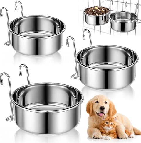 Zhehao 4 Pack Hanging Dog Water and Food Bowls for Kennel Cage, No Spill Dog Crate Water Bowl, Stainless Steel Bowls Dish for Dogs Crate Cage Accessories (35oz & 50oz & 65oz) in Saudi Arabia