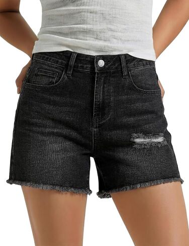 Luvamia شورتات جينز للنساء الصيف عالية الخصر بسط الدينيم السراويل عادية ممزق قطع Jorts البلد الحفل الزي in Kuwait