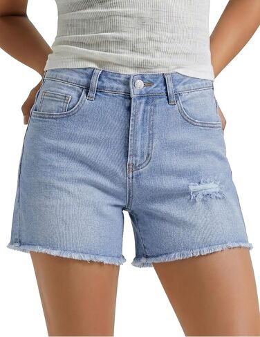 Luvamia شورتات جينز للنساء الصيف عالية الخصر بسط الدينيم السراويل عادية ممزق قطع Jorts البلد الحفل الزي in Kuwait