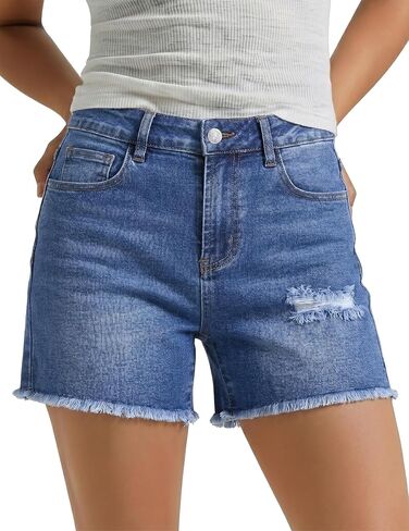 Luvamia شورتات جينز للنساء الصيف عالية الخصر بسط الدينيم السراويل عادية ممزق قطع Jorts البلد الحفل الزي in Kuwait