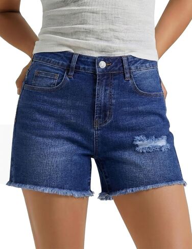 Luvamia شورتات جينز للنساء الصيف عالية الخصر بسط الدينيم السراويل عادية ممزق قطع Jorts البلد الحفل الزي in Kuwait
