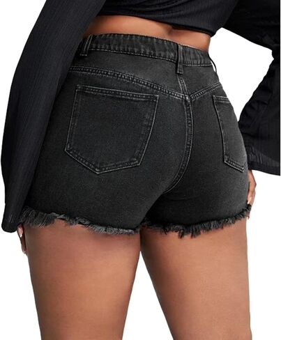 MapleHub Plus Size Women's Ripped Denim Jean Shorts High Waisted Stretchy Folded Hem Short Jeans in Saudi Arabia