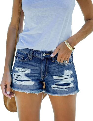 Women's Ripped Denim Shorts Mid Rise Stretchy Jean Shorts Distressed Frayed Hem 3" Inseam in Saudi Arabia