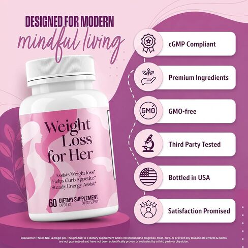 GLP-1 Weight Loss for Her | Supports Healthy Pathways Associated with GLP-1 Activity - Promotes Weight Loss for Women, Helps Appetite Control & Promotes Energy - 3rd Party Tested Supplement - 60 Pills in Saudi Arabia