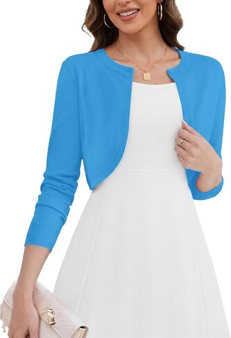 Women's Thin Shrugs Sweater Long Sleeve Lightweight Cropped Tops Open Front Cardigan for Dress in Saudi Arabia