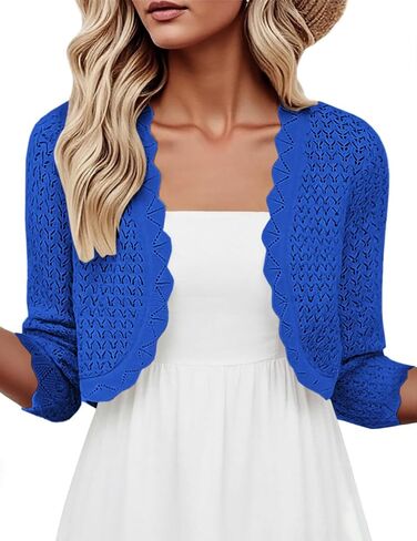 Halife المرأة بوليرو يقشعر الكروشيه اقتصاص سترة الصيف 3/4 كم خفيفة الوزن بالأزرار لفساتين S-XL in Kuwait