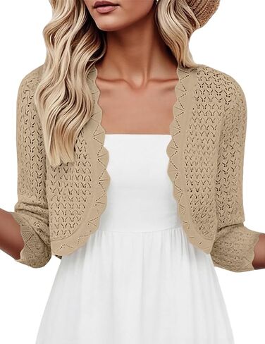 Halife المرأة بوليرو يقشعر الكروشيه اقتصاص سترة الصيف 3/4 كم خفيفة الوزن بالأزرار لفساتين S-XL in Kuwait