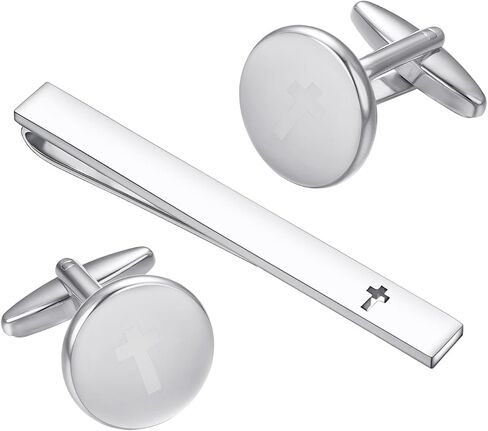 Silver Gold Cross Cufflinks And Tie Clip For Men Unique First Communion Tie Clips And Cufflinks For Men Set Suit Accessories Jewelry in Saudi Arabia