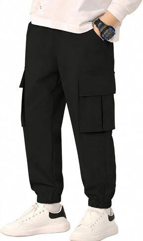 Boys Cargo Pants Elastic Waist Jogger Pants for Boys with Pockets in Kuwait