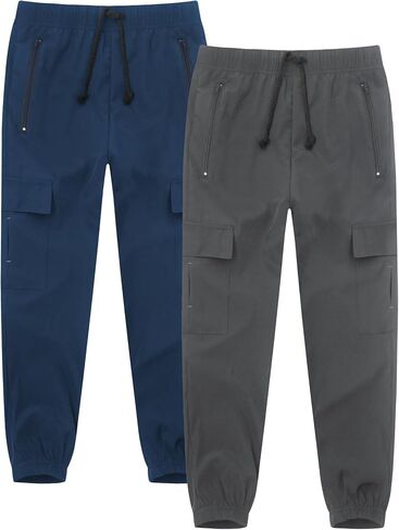 2 Pack Boys Cargo Joggers Pants with Pockets Quick Dry Hiking Lightweight Uniform Pants for Youth Size 8 10-12 Black in Saudi Arabia