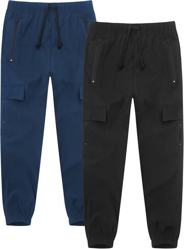 2 Pack Boys Cargo Joggers Pants with Pockets Quick Dry Hiking Lightweight Uniform Pants for Youth Size 8 10-12 Black in Saudi Arabia